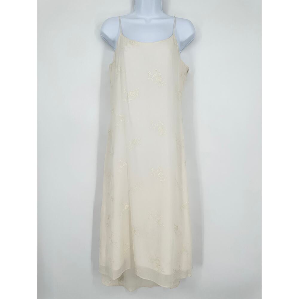 Fiori di Zucca Vintage 90's Silk Dress Floral Embroidered Midi Cottagecore Slip